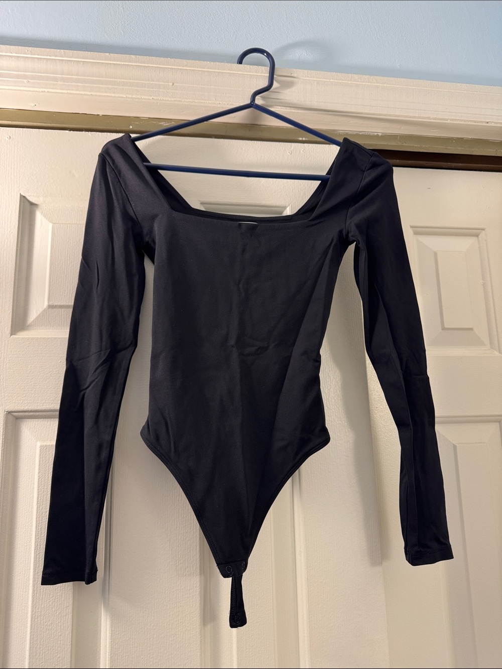 Aritzia Black Long-Sleeve Square-Neck Bodysuit